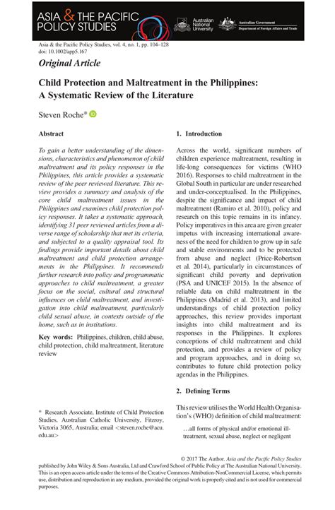 Child Protection and Maltreatment in the Philippines: A Systematic.